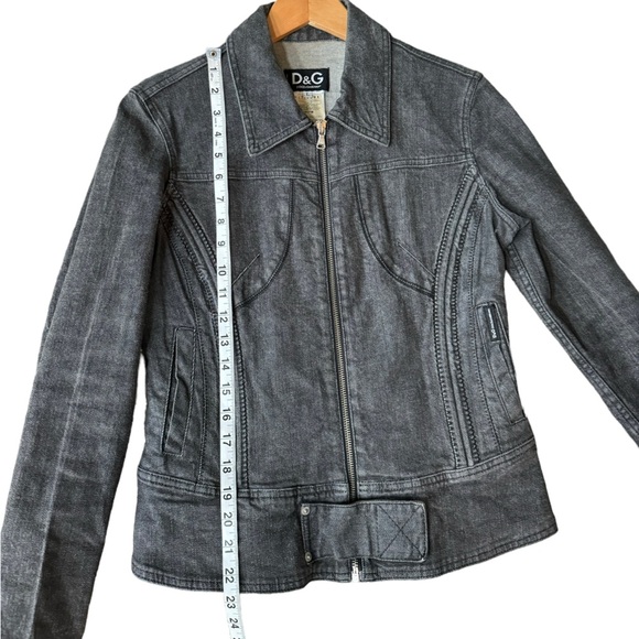 D&G DOLCE‎ & GABBANA Womens L Vintage Gray/Black Denim Zip Up Belted Jean Jacket - Picture 14 of 16